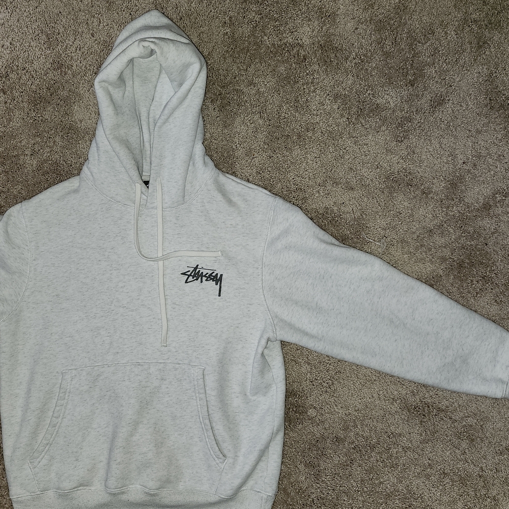 Stussy Gray Pullover Hoodie with Logo
